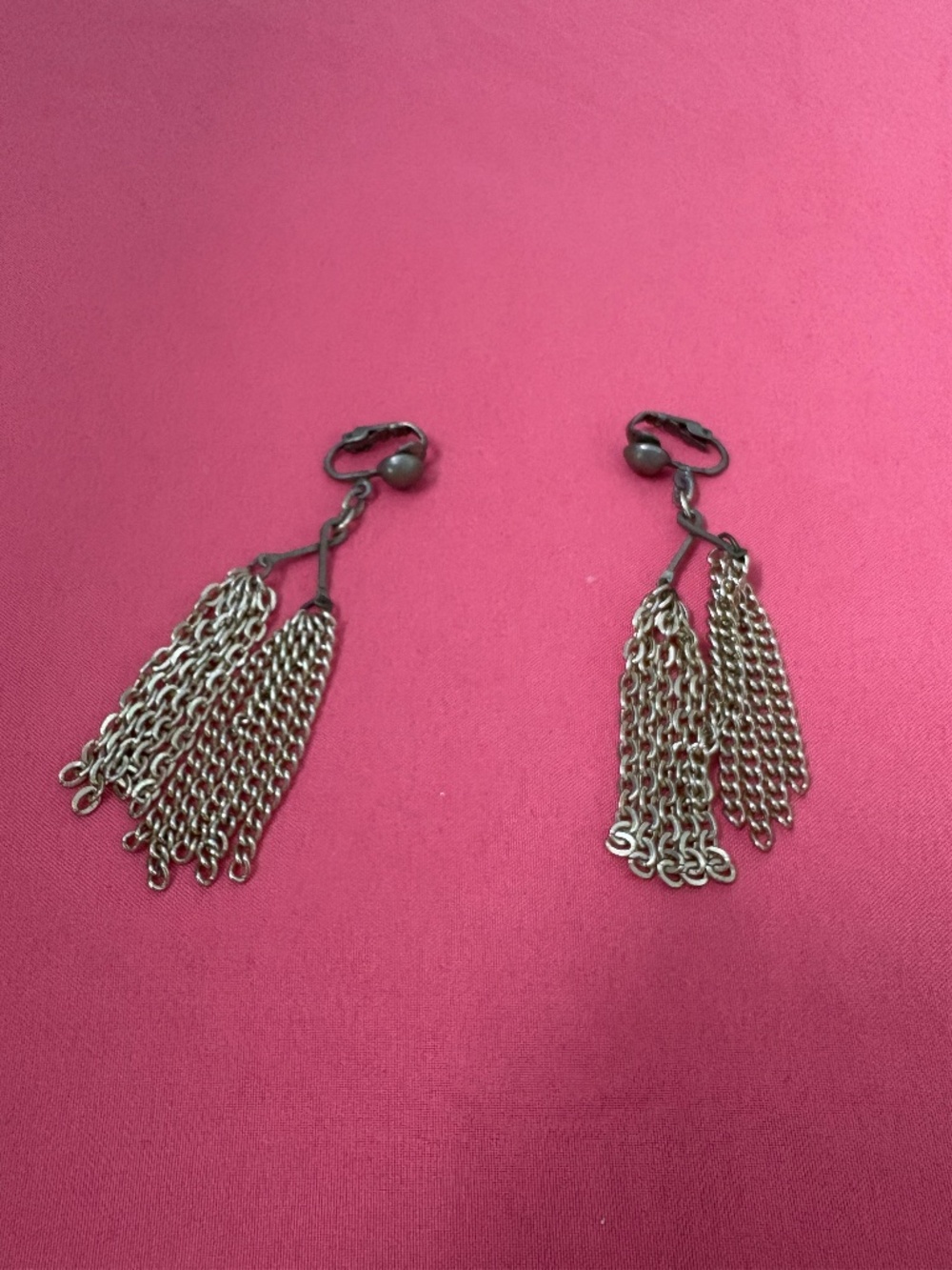 Vintage 1960s–70s Silver-Tone Chain Tassel Clip-On Earrings